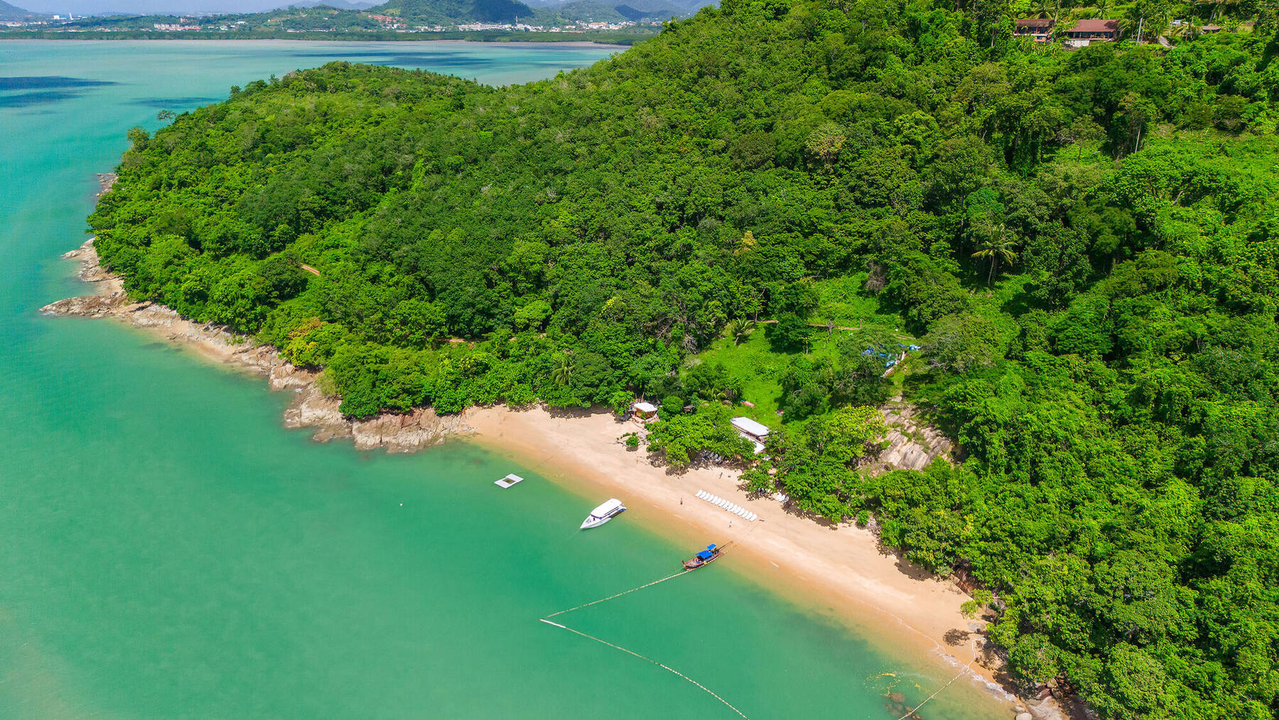 Aerial view of a secluded beach cove near Phi Phi