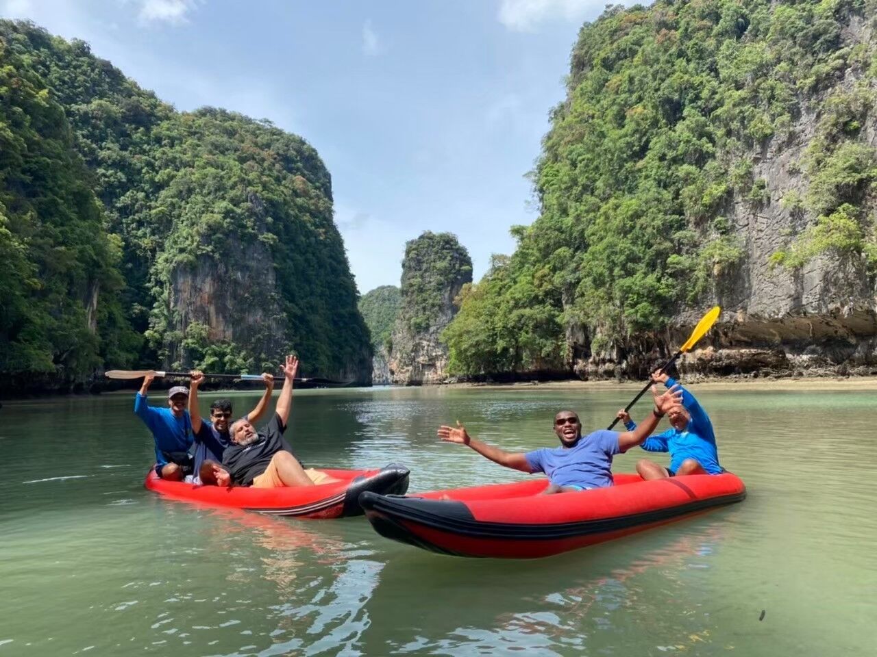 Guests kayaking through the limestone lagoon at James Bond Island
